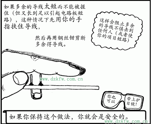 手指扶住導(dǎo)線,然后再用鋼絲鉗剪斷多余得導(dǎo)線