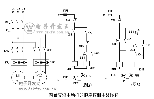 兩臺交流電動機(jī)的順序控制電路圖解